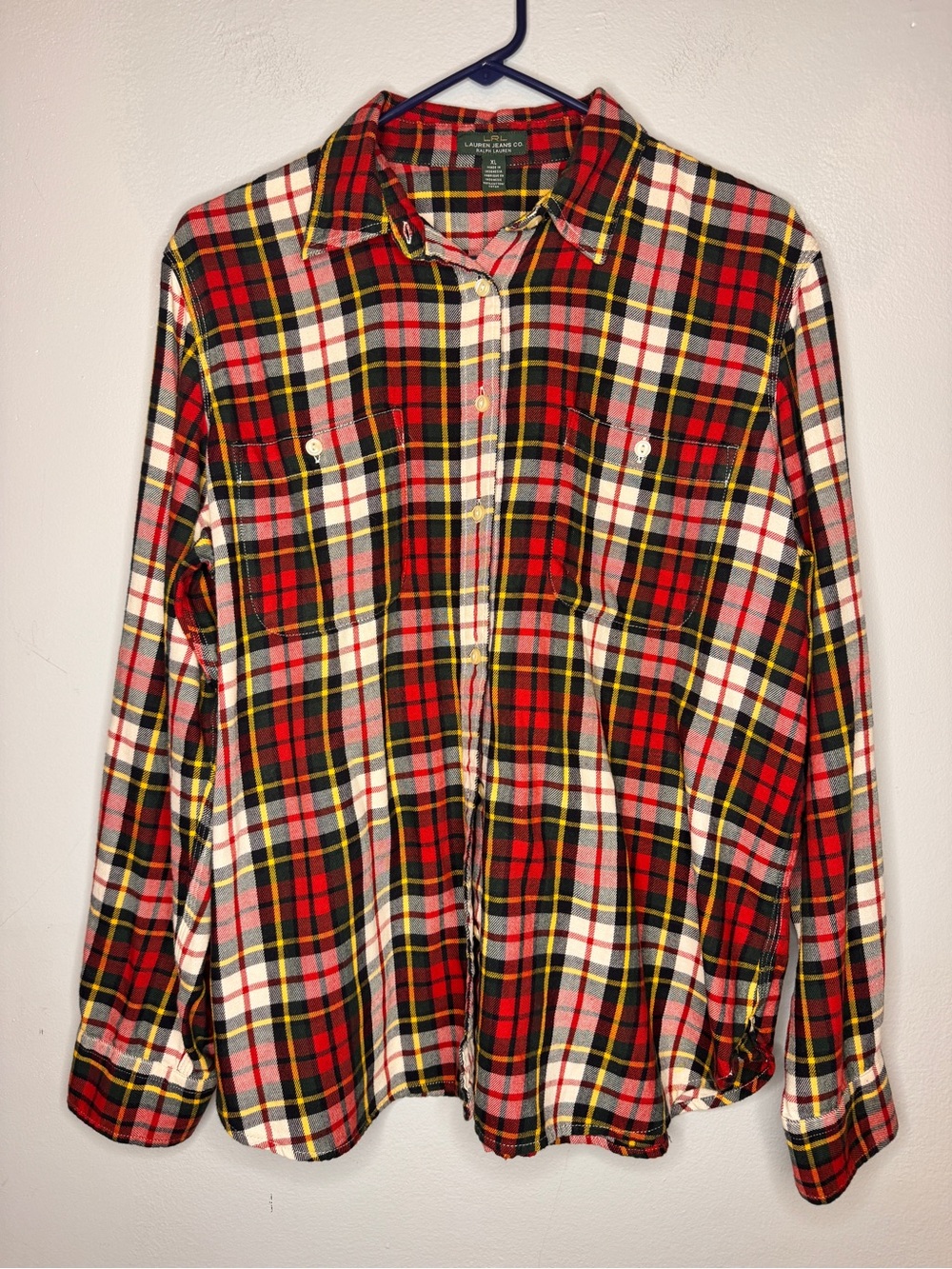 Lauren Ralph Lauren Red Plaid Button-Down Shirt with Yellow Accents Size XL